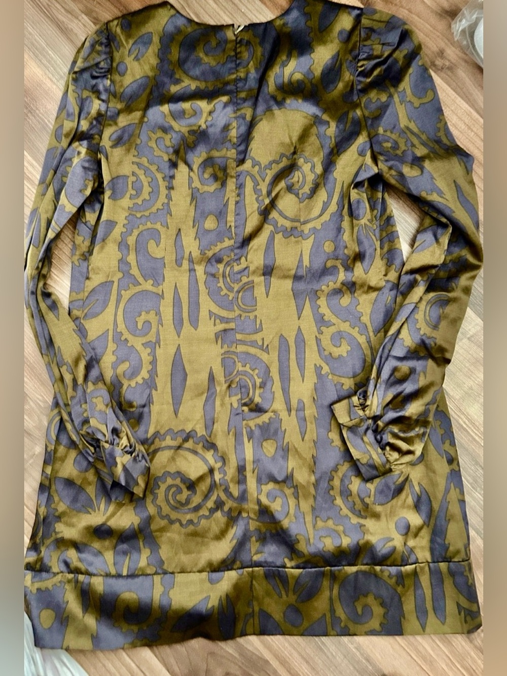 French Connection Olive & Gray Patterned Long Sleeve Dress